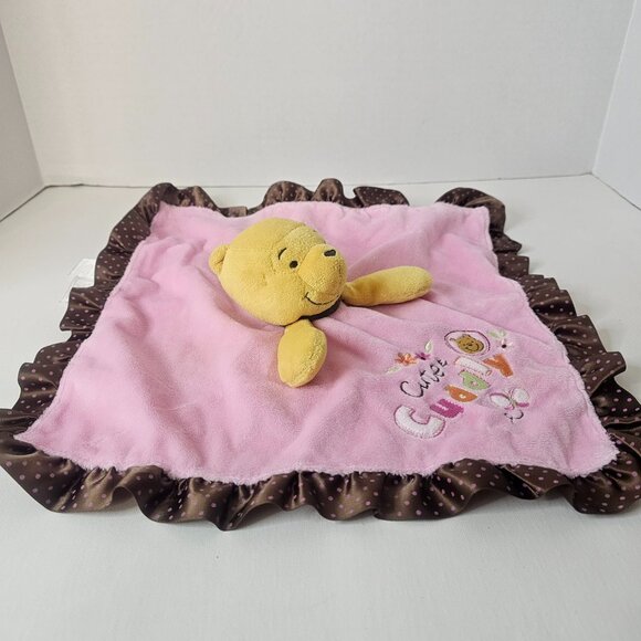 Disney Winnie The Pooh Lovey Rattle Pink Brown Satin Polka Security Blanket Cute - Picture 10 of 15